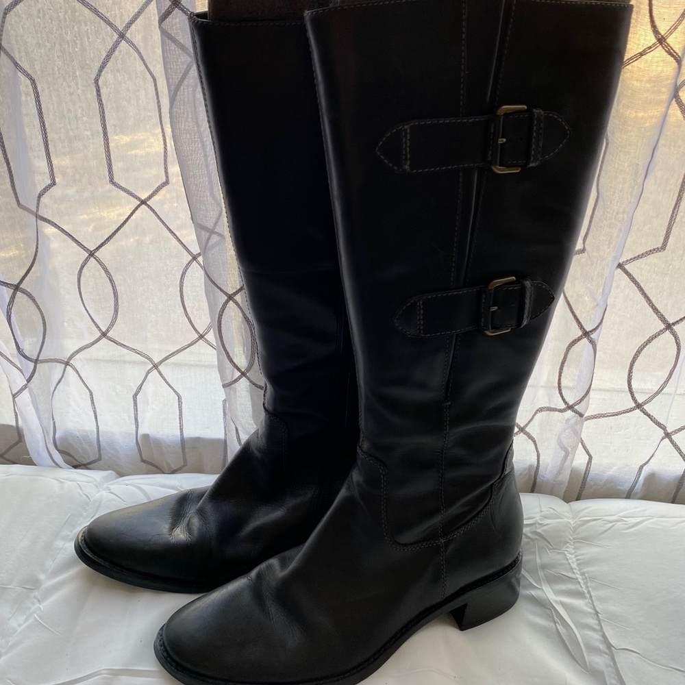 Black Leather Knee High Boots, Ecco